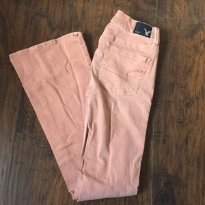 American Eagle size 0 pink bell bottom jeans